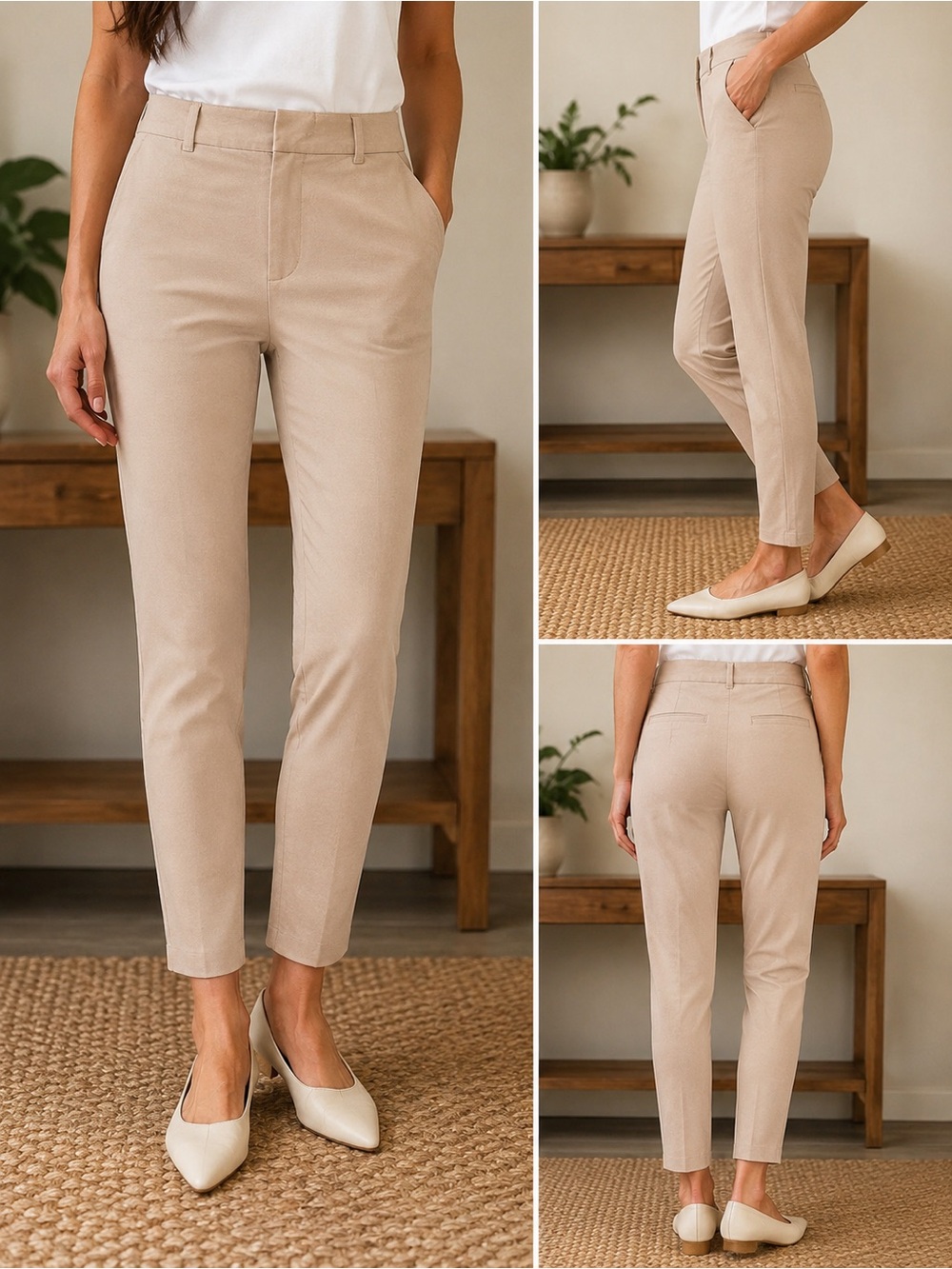 Pixi Slim Cropped Ankle Pants in Beige